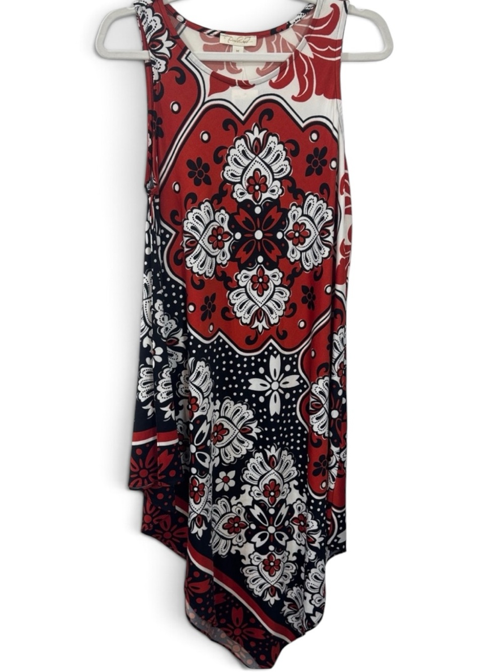 Prelude Women’s Orange/Blk/Wht Hanky Asymmetrical Hem Dress - M,L,XL